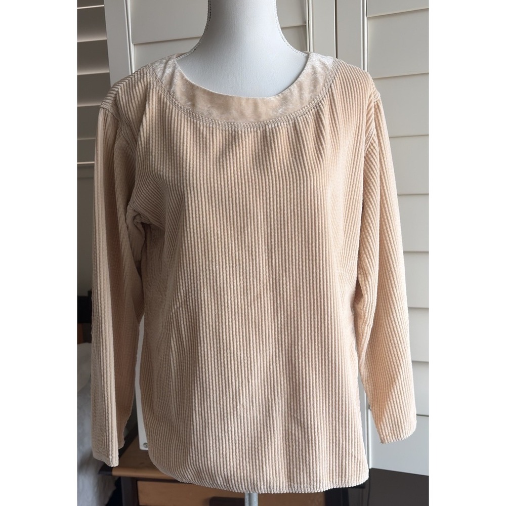 VTG Y2K J Jill XS Corduroy Top Velvet Trim Elbow Patch Cotton Neutral Tan
